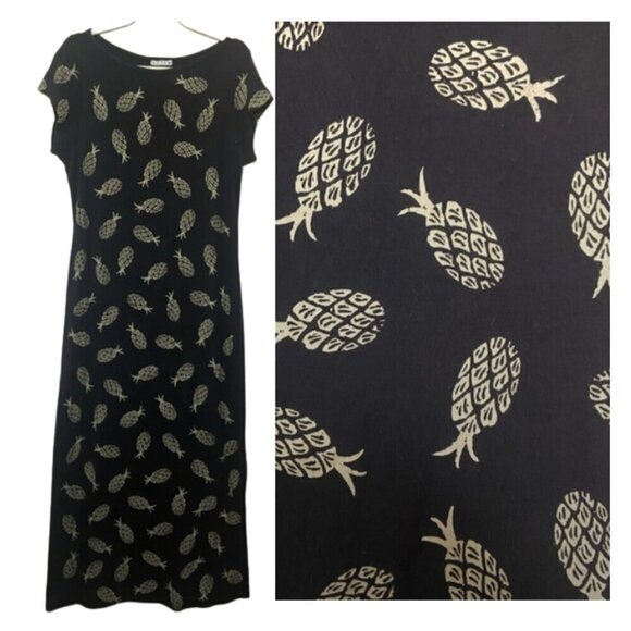 Shann women's XL novelty pineapple print ribbed cotton maxi dress EUC - Picture 1 of 5